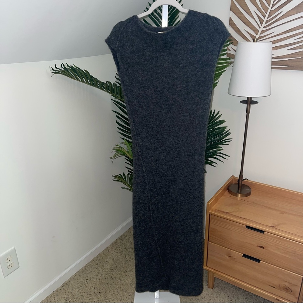 Isabel Marant Cap Sleeve Grey Wool‎ Alpaca Midi Dress 36